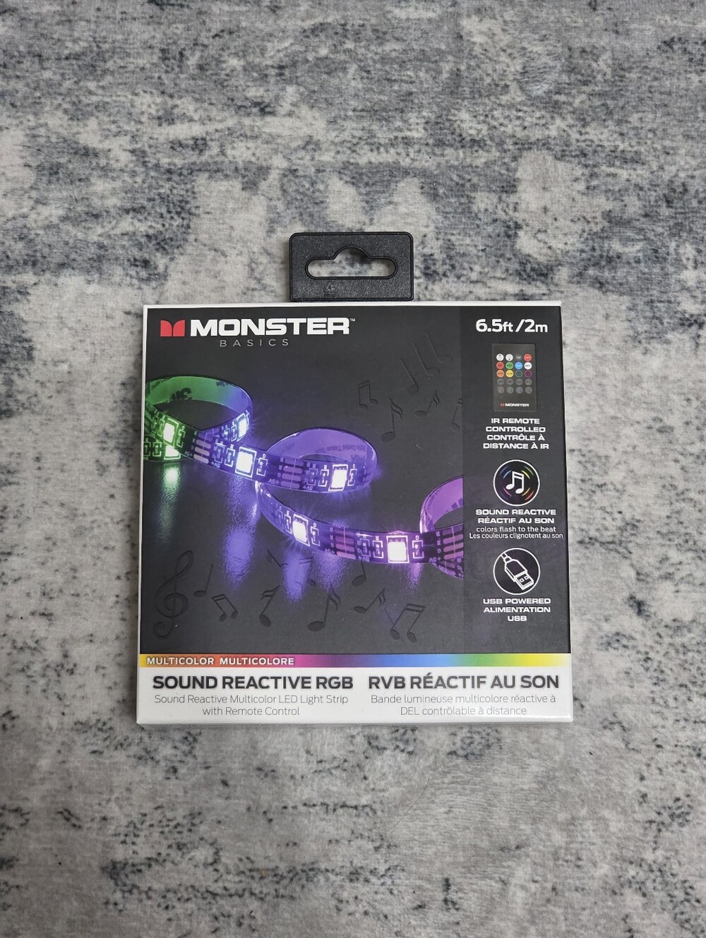 Monster Basics Sound Reactive RGB LED Light Strip - Multicolor 6.5ft 2m